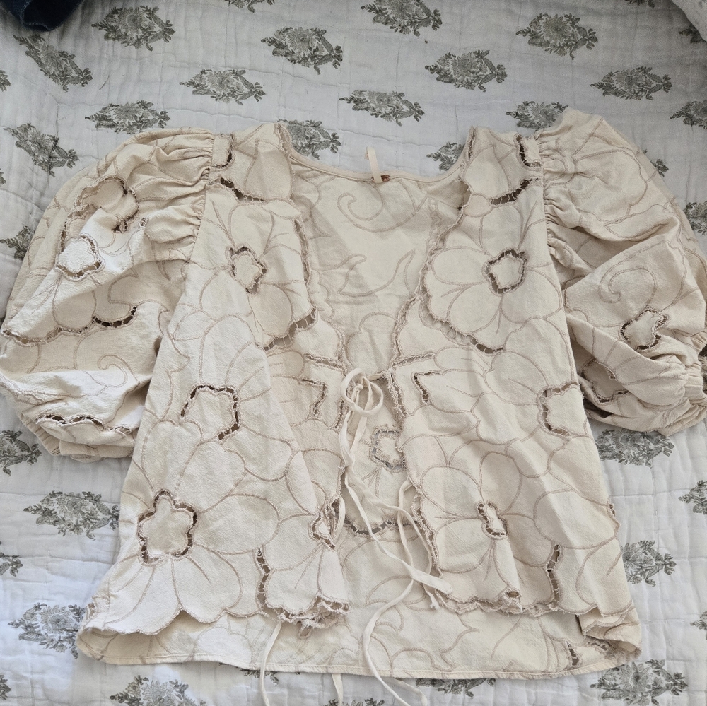 Free People Elegant Cream Floral Women's Top